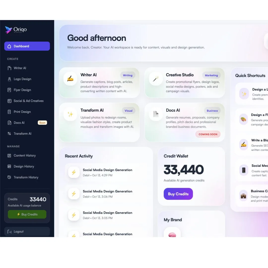 Oriqo Studios – AI-Powered Creative & Marketing Workspace project image 1