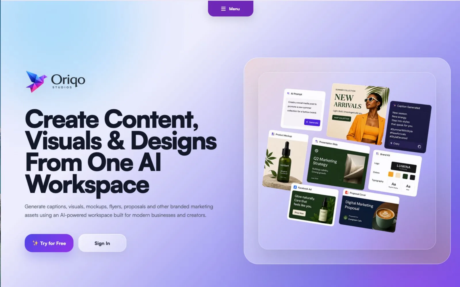 Oriqo Studios – AI-Powered Creative & Marketing Workspace — project by Pheegoh for Pheegoh Technologies