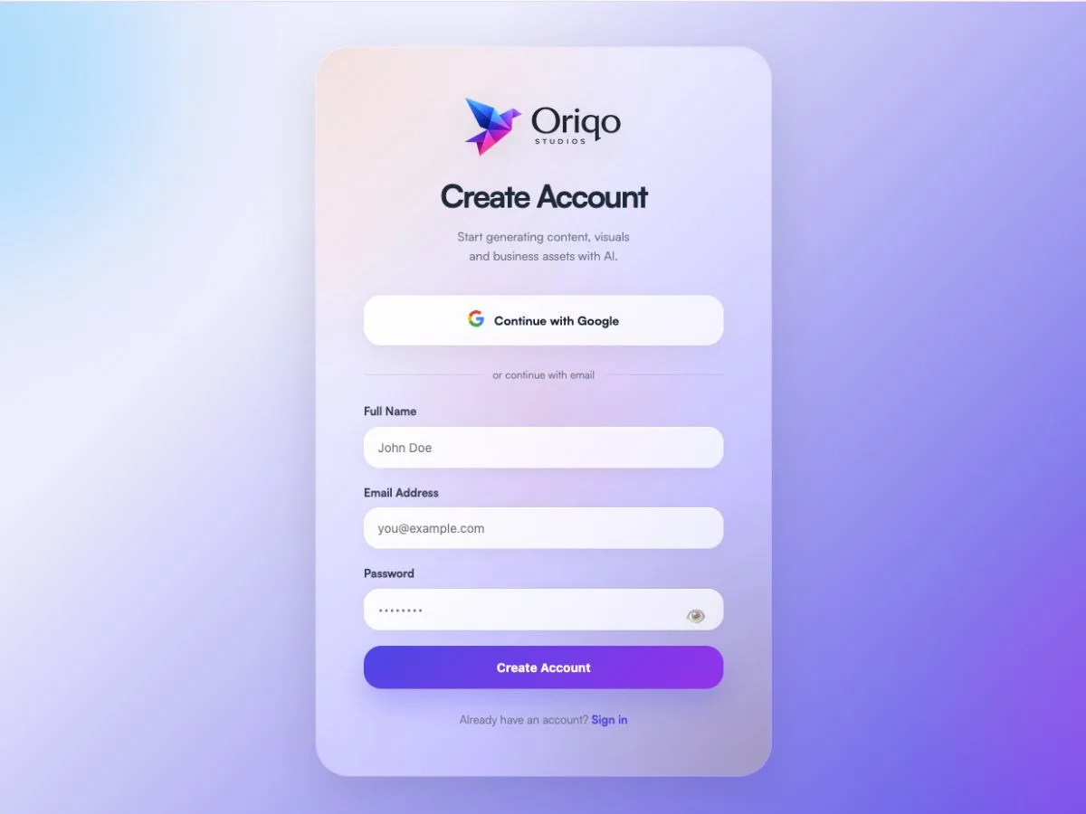 Oriqo Studios – AI-Powered Creative & Marketing Workspace