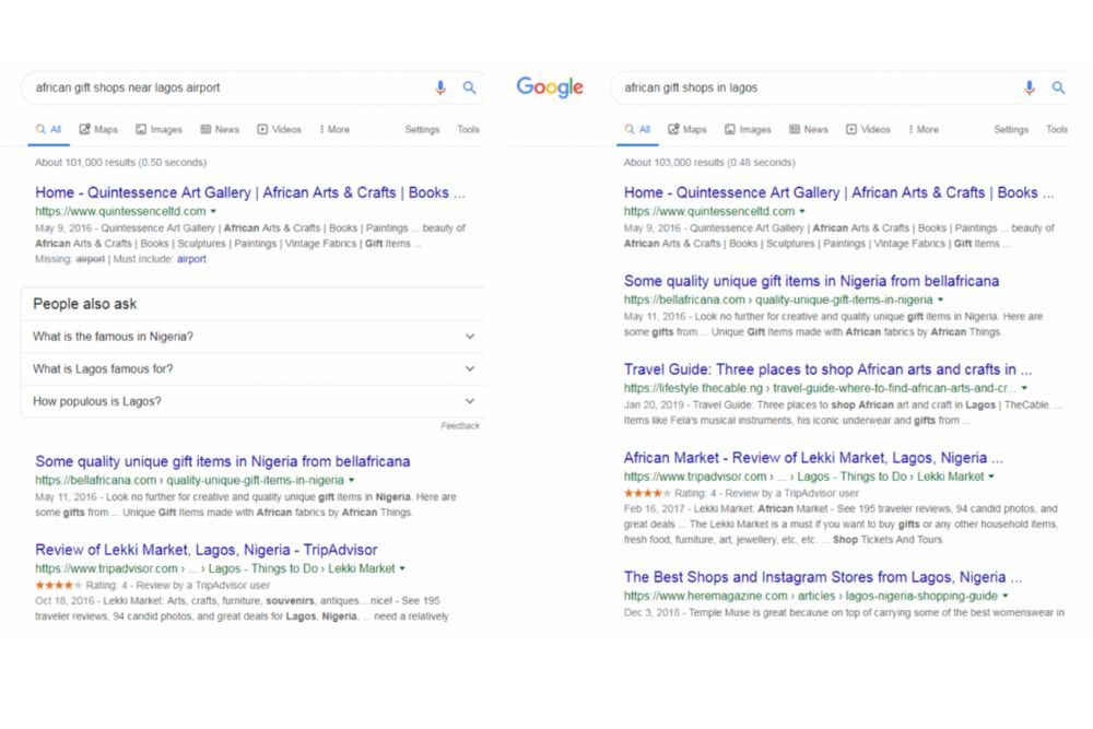 search result before SEO